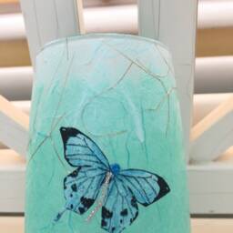 Blue Butterfly Glass Holder With Decorative Sparkles For Vase - thumbnail 2