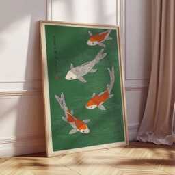 Japanese Koi Fish Poster, Minimalist Wall Art Print, Zen Nature Artwork, Traditional Asian Decor, Modern Oriental Home Design - thumbnail 2