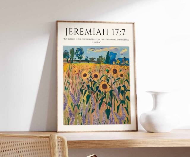 Bible Verse Poster, Art, Monet Christian Gift, Decor, Floral Print, Botanical Wall Art - image 1