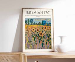Bible Verse Poster, Art, Monet Christian Gift, Decor, Floral Print, Botanical Wall Art - thumbnail 1