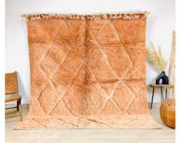 Hand-Tufted Peach Moroccan Rug, Plush Berber Shag Wool Carpet With Modern Geometric Pattern, Custom Luxurious Area Rug
