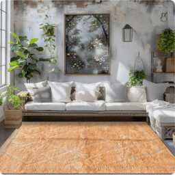 Hand-Tufted Peach Moroccan Rug, Plush Berber Shag Wool Carpet With Modern Geometric Pattern, Custom Luxurious Area Rug - thumbnail 3