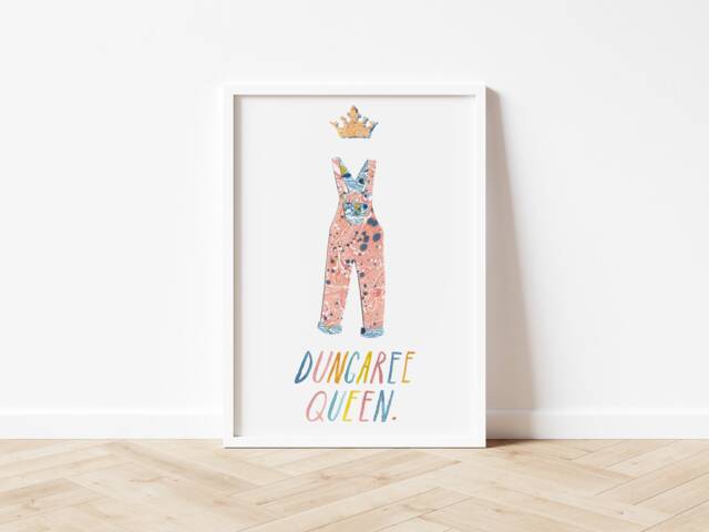 Dungaree Queen Print - Marbled Collage Watercolour Art Wall Home Decor Eco Friendly Plastic Free Gift A5 Or A4 - image 1
