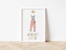 Dungaree Queen Print - Marbled Collage Watercolour Art Wall Home Decor Eco Friendly Plastic Free Gift A5 Or A4 - thumbnail 1