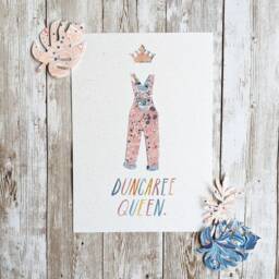 Dungaree Queen Print - Marbled Collage Watercolour Art Wall Home Decor Eco Friendly Plastic Free Gift A5 Or A4 - thumbnail 3