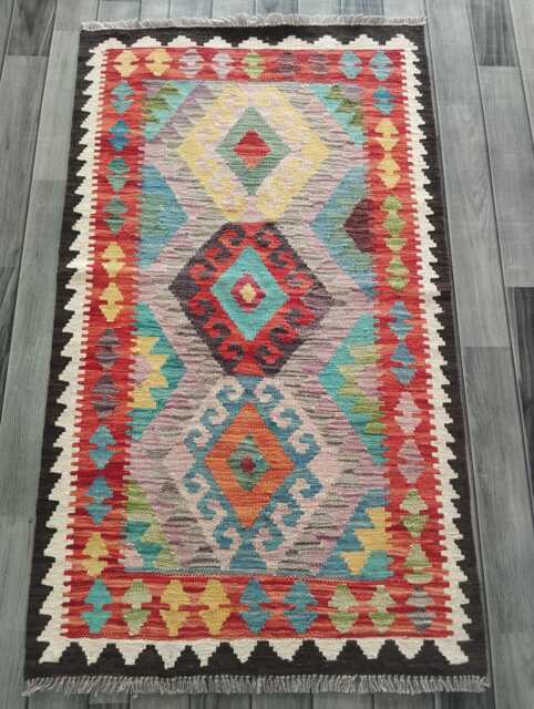 Kilim Rug Multicolour, Handmade Artisan Afghan Turkish Persian Rug, Navajo Moroccan Bohemian Flatweave, Natural Wool Dhurrie 131x77 cm - image 1
