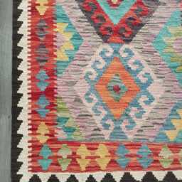 Kilim Rug Multicolour, Handmade Artisan Afghan Turkish Persian Rug, Navajo Moroccan Bohemian Flatweave, Natural Wool Dhurrie 131x77 cm - thumbnail 2