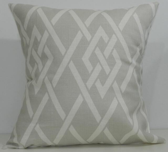 New 18x18 Inch Designer Handmade Pillow Case in Pale Grey & White Lattice - image 1