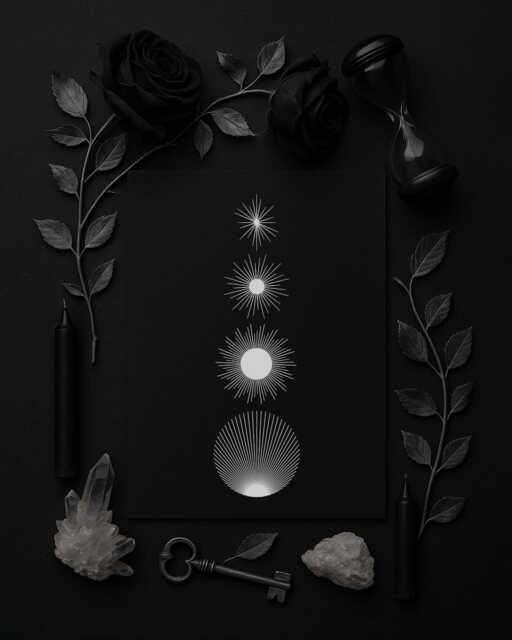 Sun's Diurnal Journey Silver Foil Celestial Art Print, Gift Idea, Sun Star Wall Decor, Black Decor Art, Metallic Print - image 1