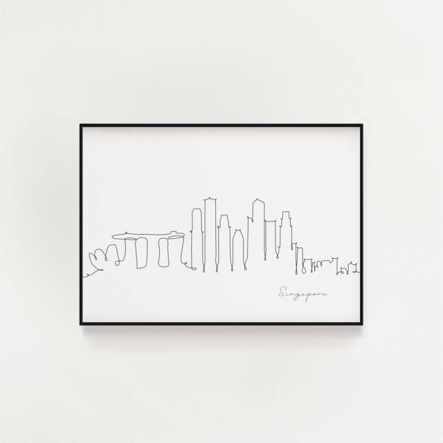 Singapore Skyline Print, Line Art, Poster, Minimalist Wall City Skyscraper Fine Nordic Home Decor, Landmark - image 1