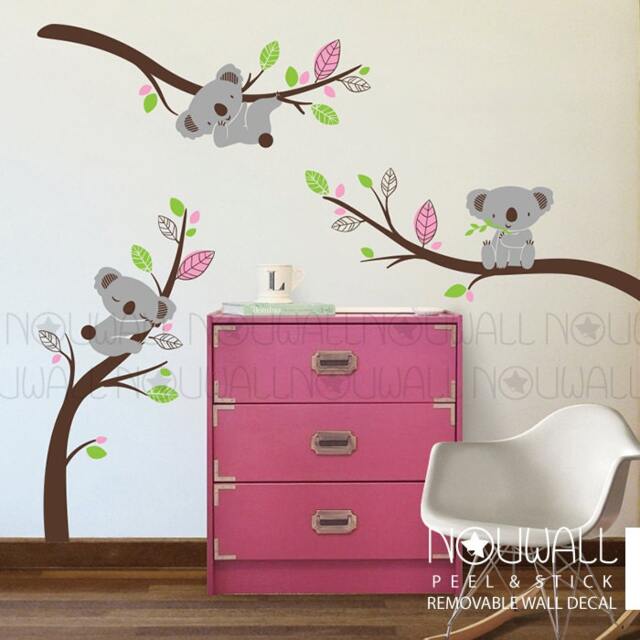 Removable Australia Koala Bear Wall Decal On Branches Animal Nursery Wall Decals Sticker Decor - image 1