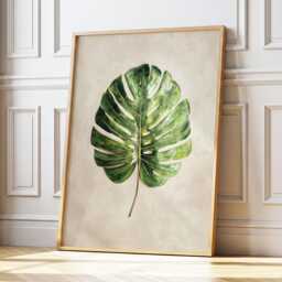 Monstera Leaf Wall Art Tropical Botanical Painting Green Plant House Decor Large Room Framed Minimalist Jungle Poster Print - thumbnail 1