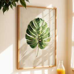 Monstera Leaf Wall Art Tropical Botanical Painting Green Plant House Decor Large Room Framed Minimalist Jungle Poster Print - thumbnail 2