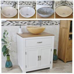 Off White Painted Vanity Unit - Oak Top Cabinet With Stone Basin Choice 502Psbc - thumbnail 2