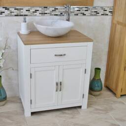 Off White Painted Vanity Unit - Oak Top Cabinet With Stone Basin Choice 502Psbc - thumbnail 3