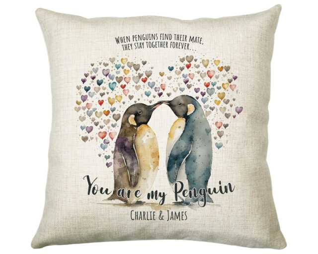 Personalised Valentines Day Penguins Cushion Gift - You Are My Penguin Throw Pillow For Him Her Husband Wife Cs515 - image 1