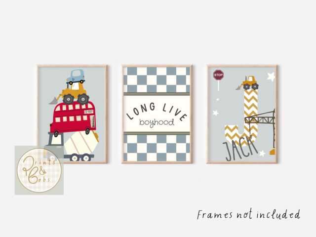 Construction, Vehicle & Transport Set Of Prints, Including A Long Live Boyhood Print - Unframed - image 1