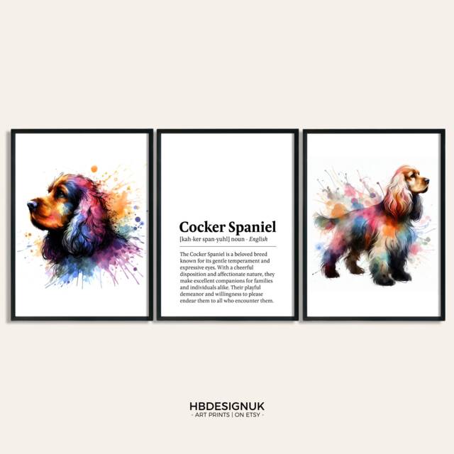 Cocker Spaniel Dog Prints - Set Of 3 Posters - Watercolour Definition Wall Art Colourful Painting Room Decor Dogs Artwork Gift Pet - image 1