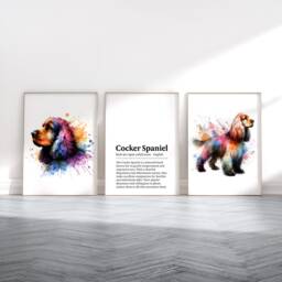 Cocker Spaniel Dog Prints - Set Of 3 Posters - Watercolour Definition Wall Art Colourful Painting Room Decor Dogs Artwork Gift Pet - thumbnail 2