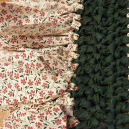 Handmade Crocheted Rag Rug Hunter Green & Floral Cloth Rug - 17x48 Inches - thumbnail 3