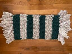Handmade Crocheted Rag Rug Hunter Green & Floral Cloth Rug - 17x48 Inches - thumbnail 1