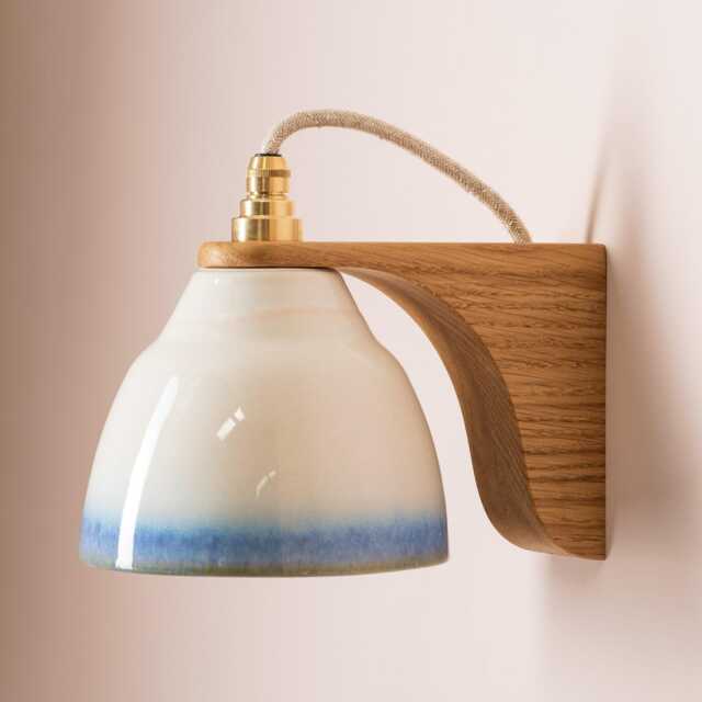 Blue & White Right-Angle Element Wall Light in Ceramic Oak - image 1