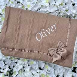 Personalised Baby Blanket Embroidered Knitted With Bow Sherpa Reverse Newborn Boy Girl Unisex Gift - thumbnail 3