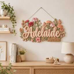 Personalized Floral Nursery Name Sign, 3D Wooden Baby Girl Wall Decor, Custom Boho Flower Plaque, Shower Gift - thumbnail 3