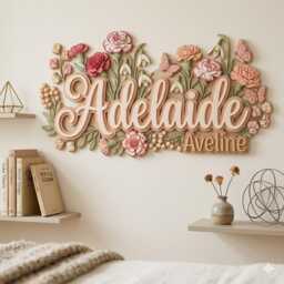 Personalized Floral Nursery Name Sign, 3D Wooden Baby Girl Wall Decor, Custom Boho Flower Plaque, Shower Gift - thumbnail 1