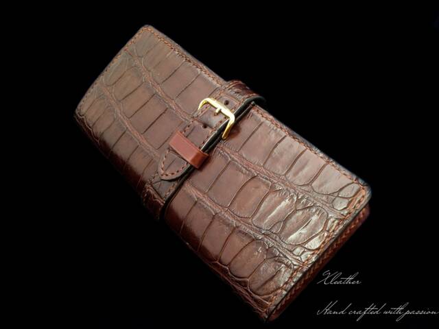 Alligator Leather Fountain Pen Case Handmade Chocolate Brown Pouch - image 1
