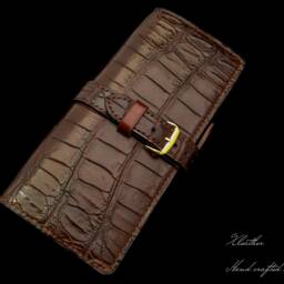 Alligator Leather Fountain Pen Case Handmade Chocolate Brown Pouch - thumbnail 3
