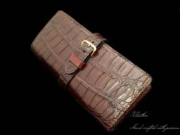 Alligator Leather Fountain Pen Case Handmade Chocolate Brown Pouch - thumbnail 1