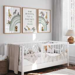 Safari Nursery Print Set Sage Green Rainbow, Animals, Quote - thumbnail 3
