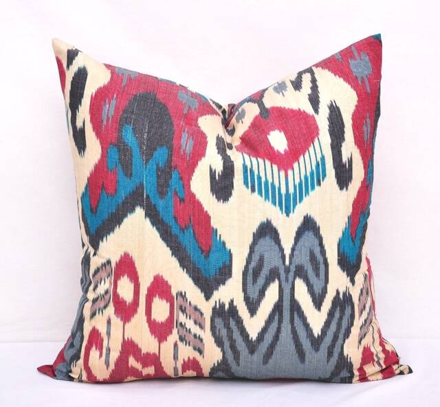 Handloom Ikat Pillow Cover, Silk Cotton Blend, Accent Cushion - 20x20 In - image 1