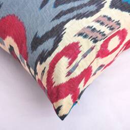 Handloom Ikat Pillow Cover, Silk Cotton Blend, Accent Cushion - 20x20 In - thumbnail 3