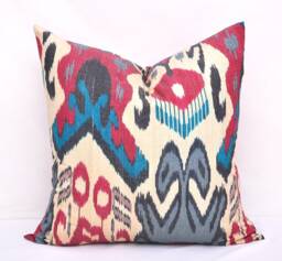 Handloom Ikat Pillow Cover, Silk Cotton Blend, Accent Cushion - 20x20 In - thumbnail 1