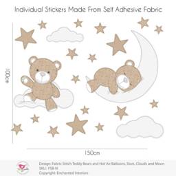 Teddy Bear Nursery Wall Decals Moon, Stars, Clouds Fabric Stickers - thumbnail 2