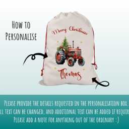 Personalised Christmas Sack - Santa For Kids Presents Xmas Tree & Tractor Design Stocking Eve Bag Girls & Boys Xs062 - thumbnail 2
