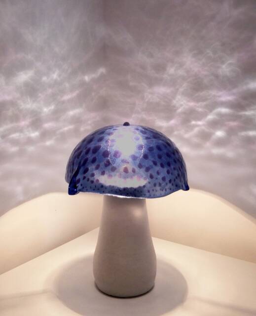 Mushroom Table Lamp, Murano Glass & Ceramics, Violet Lampdshade, Light Blue Purple Fused Unique Piece Made in Italy - image 1