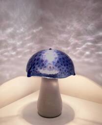 Mushroom Table Lamp, Murano Glass & Ceramics, Violet Lampdshade, Light Blue Purple Fused Unique Piece Made in Italy - thumbnail 1