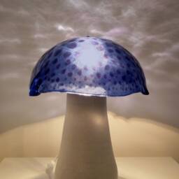 Mushroom Table Lamp, Murano Glass & Ceramics, Violet Lampdshade, Light Blue Purple Fused Unique Piece Made in Italy - thumbnail 3