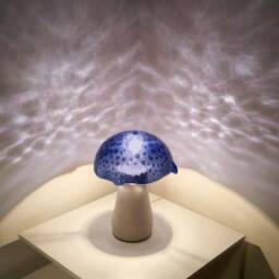 Mushroom Table Lamp, Murano Glass & Ceramics, Violet Lampdshade, Light Blue Purple Fused Unique Piece Made in Italy - thumbnail 2