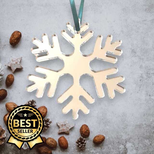 Round Ice Snowflake Christmas Tree Decorations, Custom Colours & Woods, Bespoke Shapes & Sizes Made - image 1
