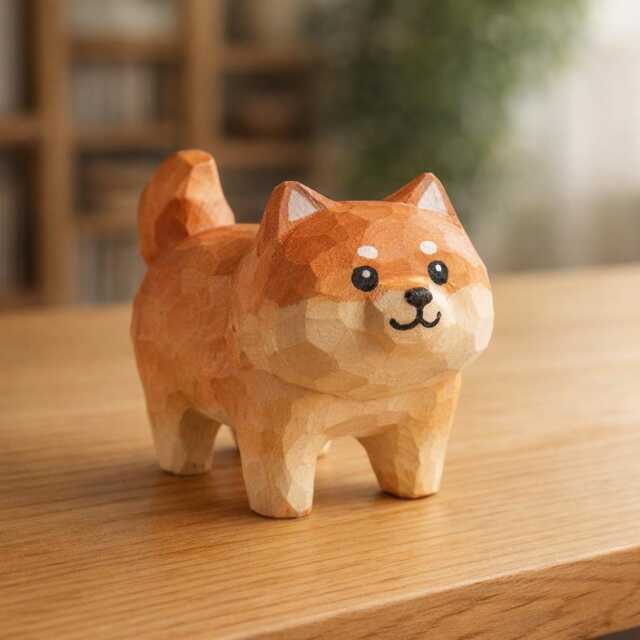 Handcrafted Wooden Shiba Inu Figurine - Dog Decor Mini Ornament Desk Shelf Gift For Lovers - image 1