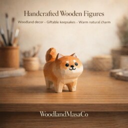 Handcrafted Wooden Shiba Inu Figurine - Dog Decor Mini Ornament Desk Shelf Gift For Lovers - thumbnail 2