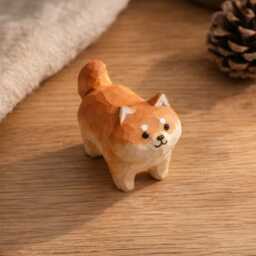 Handcrafted Wooden Shiba Inu Figurine - Dog Decor Mini Ornament Desk Shelf Gift For Lovers - thumbnail 3