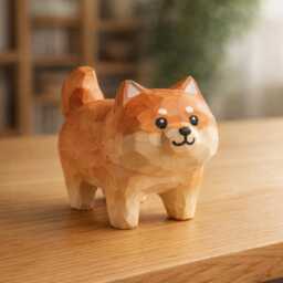 Handcrafted Wooden Shiba Inu Figurine - Dog Decor Mini Ornament Desk Shelf Gift For Lovers - thumbnail 1