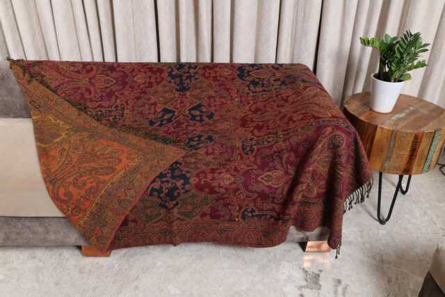 Luxury Boiled Pure Merino Wool Reversible Sofa Or Bed Throws For Ultimate Comfort & Style - Classic Indian Paisley in Multicolour - image 1