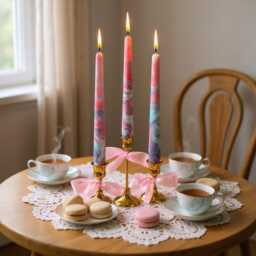Handmade Marble Taper Candles Pink, Purple & Blue Dip Dye - 25cm - thumbnail 3