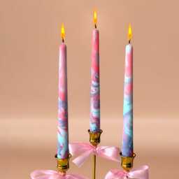 Handmade Marble Taper Candles Pink, Purple & Blue Dip Dye - 25cm